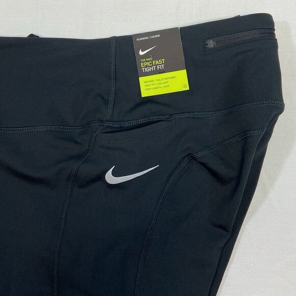 Nike Dri-FIT Swoosh Mid Rise Tie Waist Crop Epic Running Pants Tight Fit Black M - Picture 12 of 12